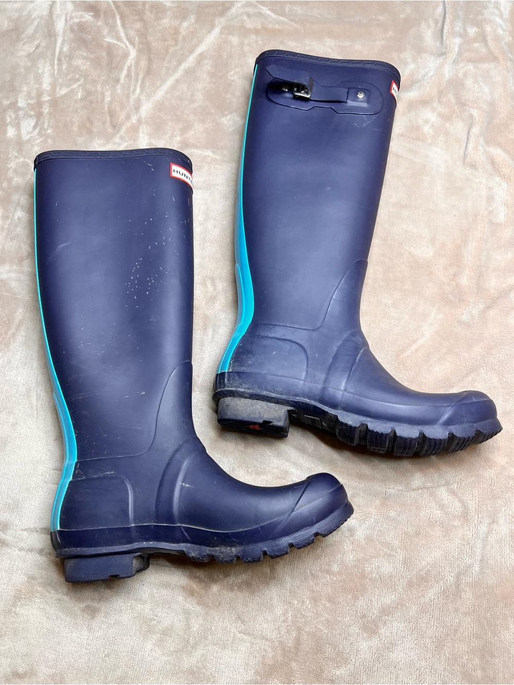 SZ 9 | Navy Blue Stripe Hunter Original Tall Country Chic Rain Boot